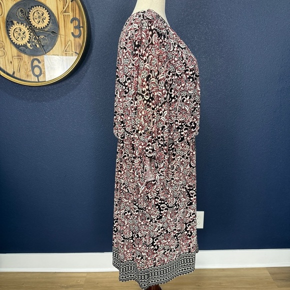 Roz & Ali Jersey Knit Black and Red Paisley Blouson Dress Plus Size 3X - Picture 6 of 10